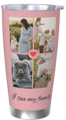 Tasse de voyage personnalisée avec texte photo – Tasse à café réutilisable avec couvercle anti-fuite, isotherme et portable en acier inoxydable pour boissons chaudes et froides, cadeau pour (4 photos)