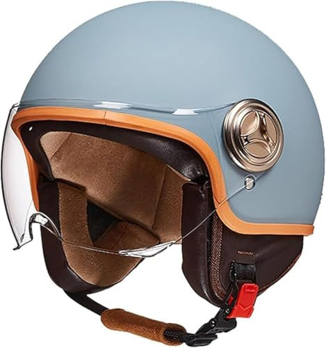 Motorradhelm mit Visier, Vintage-Retro-Stil, Motorradhelm für Kinder, Jugendliche, Männer, Frauen, offener Helm, Halbhelm, ECE-geprüfter Motorradhelm A,54-61CM