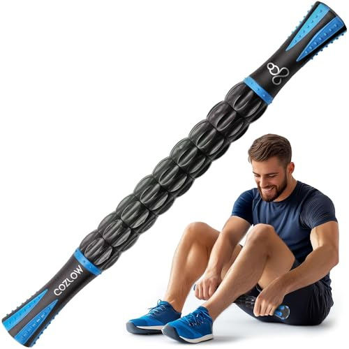 Massage Roller Stick, Calf Massager, Handheld Body Massage, Blue | Cozlow Deep Tissue Muscle Recovery Sculpting Tool, Non-Slip Handles, Ideal for Pre-Workout Warmups & Post-Workout Relaxation