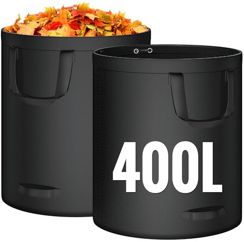 OIFIKAA Lot de 2 sacs à déchets de jardin, 400 L x 2 sacs de jardin résistants avec poignées, réutilisables, parfaits pour la collecte des déchets de jardin, des déchets de plantes, de l'herbe et des