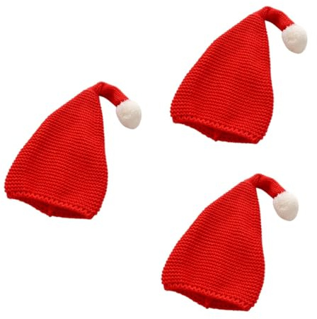 GALPADA 3 Pièces Bonnet en Tricot affalé Bonnet de Noel Longs Chapeaux de père noël Capuchon d'hiver pour Enfants Chapeau de Lutin pour Enfants s Chapeau Boule de Poils Rouge