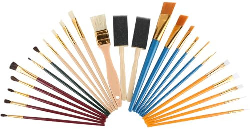 Juego de pinceles acrílicos de 25 piezas, juego de pinceles para artista con pinceles de espuma, juego de pinceles de cerdas, perfecto para principiantes, niños y amantes de la pintura, pinceles para
