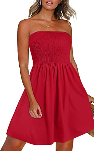 Gosunny Robe d'été pour femme - Épaules dénudées - Sans manches - Robe de plage élégante - Courte - Bikini Cover Up