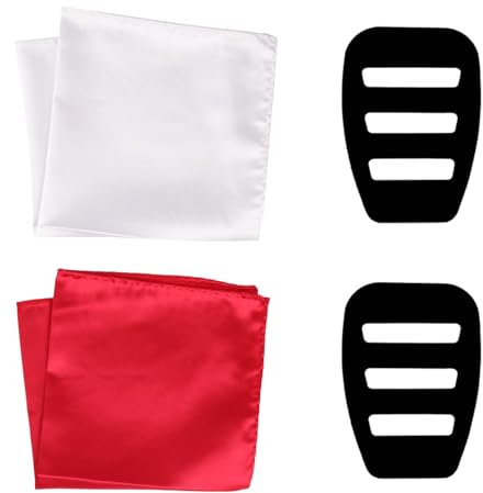 VARKAGE 2 Stück Einstecktuch Seide für Herren, Seide Einstecktuch für Herren, 2 Stück Einstecktuch Halter, Einstecktuch in Einfarbig Uni, Weich Einstecktuch Weiß für Hochzeitsfeier(weiß, rot)