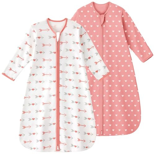Yoofoss Paquete de 2 Saco de Dormir con Mangas de Verano para Bebé 100% Algodón 0.5 Tog Pijama Manta Envolvente para Dormir Cálido Suave para Recién Nacidos Niñas Niños 0-6 Meses