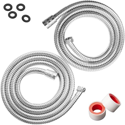 B3AD Lot de 2 Flexibles de Douche Universels 1,2m et 1,5m, Filetage G1/G2, Acier Inoxydable Chromé, Tuyau Intérieur EPDM, Écrous et Inserts en Laiton, Rotation 360° Anti-Torsion