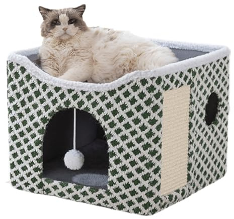 ERNAN Lits pour Chat, Lit pour Chat d'intérieur, Maison Pliable pour Chat, Grande Niche Souple avec Planche à Gratter pour Petits et Moyens Animaux (vert clair, S)