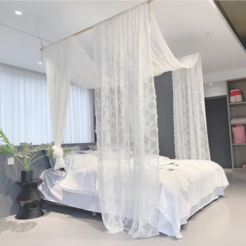 Lsimeru Extra Lang Himmelbett Vorhänge Doppelbett Spitze Landhausstil Bettvorhänge Vorhang Betthimmel Erwachsene Querbehang Freihanddeko Gardinen Hochzeit Vorhang Weiß 1pcs 140x700