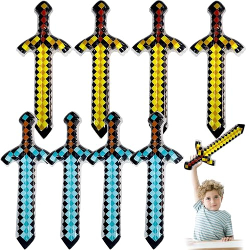 Ourdort 8 Pezzi Spade Gonfiabili Pixel,Spada Pixel Gonfiabile,Spada Giocattolo Gonfiabile,Spade Gonfiabili Il Gioco di Ruolo,Carnevale Spettacoli,Giocattolo Gonfiabili Halloween (Blu Giallo)