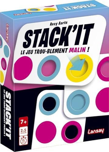Lansay | Stack’IT – Jeu de Cartes Tactique et Logique pour Toute la Famille | Associe Couleurs et Trous Perforés | Réflexion, Observation et Stratégie | 2 à 6 Joueurs | Dès 7 Ans | Format Compact
