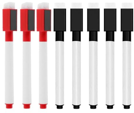 Rotuladores Pizarra Blanca, 8 Marcadores Magnéticos, Rotuladores Pequeños de Pizarra con Capuchón de Borrado Imantado, Para Hogar Escuela u Oficina(2 Colores)