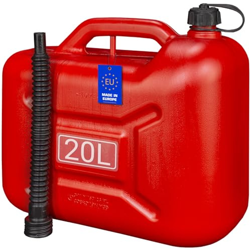 FIXKRAFT Benzinkanister Diesel Kanister mit Ausgießer & Verschluss Dieselkanister Reservekanister Benzin Kraftstoffkanister Kunststoff (Rot, 20 Liter)