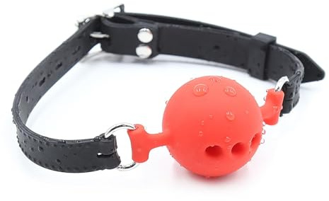 QBKPWRFFF Bâillon en silicone SM, boule de bâillon Ø 4,5 cm, bouchon buccal respirant, écarteur de bouche, sextoy for hommes et femmes, couples(Red Rot)