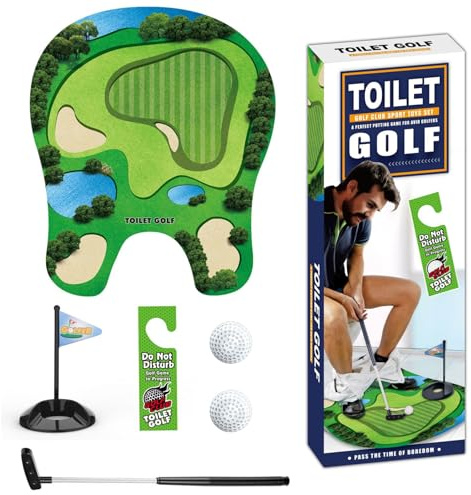 Syglawnd Jeu de Golf pour Toilettes, 1 Jeu de Pratique Golf pour Toilettes Comprenant des balles Putter, Mini Amusant pour Enfants, Hommes, Papa, Petit ami, Toutes