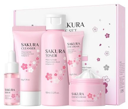 Kit Per La Cura Del Viso - 5 Pezzi Idratante con Estratti Vegetali - Set Cura Pelle Naturale Donna,per Pelle Secca Sensibile Donne Ragazze Casa Viaggio
