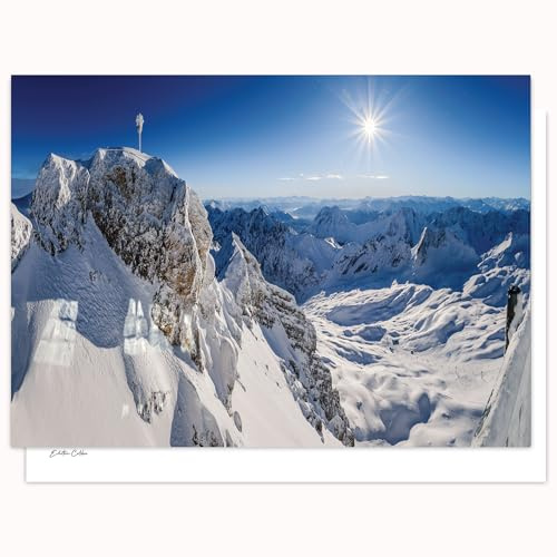 Edition Colibri Postal – Paisaje de montaña con nieve | Juego de 10 tarjetas planas (A6) – Parte trasera para escribir