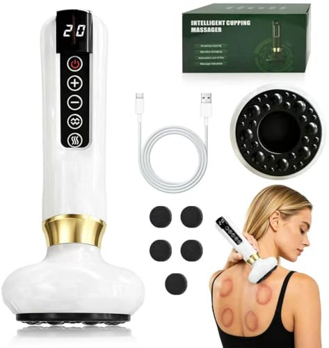 TZEKING Dispositivo de Masaje de Ventosas Eléctrico,Raspador Eléctrico,Masajeador de Mano Ajustable,con 12 Programas y 4 Modos,Masaje de Cuerpo entero,Gua Sha,ventosa