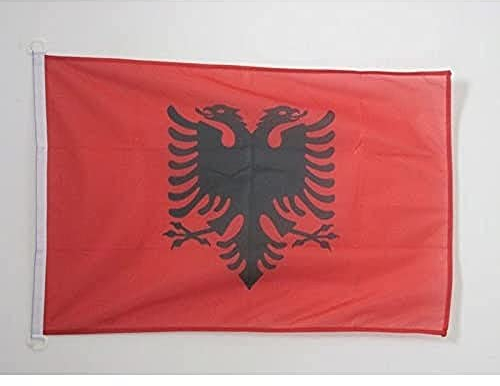 AZ FLAG - Drapeau Albanie Spécial Extérieur - 150x90 cm - Drapeau Albanais En Maille Bloquée Avec Anneaux Plastiques Intégrés - 170g