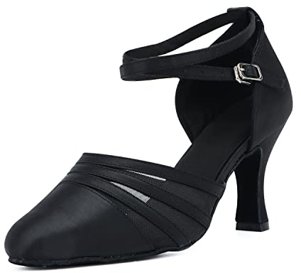 Syrads Chaussures de Danse Latine pour Femmes Chaussures de Danse Tango Valse Fête Sociale Salsa Sandale (Noir 8CM, Numeric_37)
