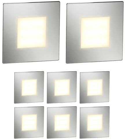 ledscom.de 8x LED-trappbelysning/väggarmatur FEX för inomhus- och utomhusbruk, fyrkantig, rostfritt stål, 85 x 85 mm, varmvitt