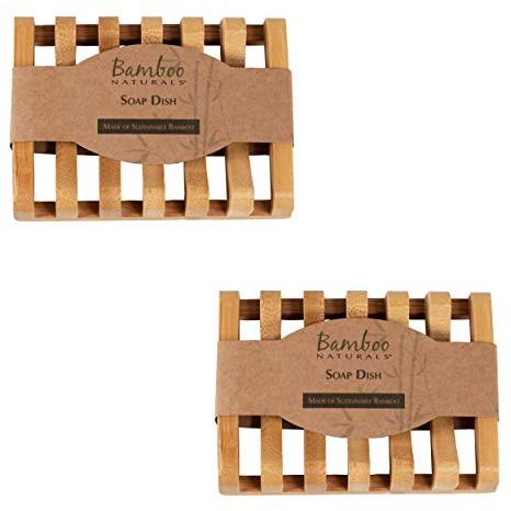 Bamboo Naturals Bar Soap Dish for Sink or Shower, Odor Resistant Tray, Sustainable Bamboo Wood Holder, Great for Bathrooms and Kitchens, 2 Pack