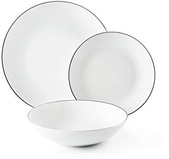 Excelsa Platinum Servizio Piatti 18 Pezzi, Porcellana, Bianchi con Bordo Argento