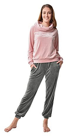 RAIKOU Damen Hausanzug Freizeitanzug Fitnessanzug Trainingsanzug Jogginganzug Schlafanzug（44/46, Rosa/Grau ）