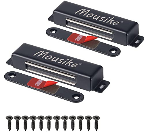 Mousike loquet de porte magnétique 30 kg aimants d'armoire en acier inoxydable puissants pour armoire de cuisine penderie loquet de porte d'armoire (2 pièces noires)