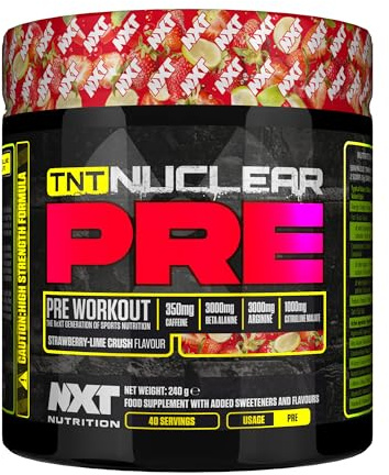 NXT Nutrition TNT Nuclear Pre Workout – Pre Work Out Energy Drink| L-Citrulline, Beta Alanine, Caffeine for Pump, Endurance & Focus - 40 Servings, Vegan (Strawberry Lime Crush)…