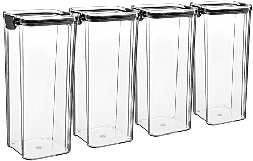 Argon Tableware Food Storage Containers - 1.8L - Black - Pack of 4 - Clear Airtight Reusable Stackable Freezer Storage Meal Prep Container Lunch Tupperware Box with Clip-Lock Lid