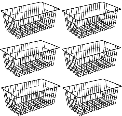 GEDLIRE 15.2 Metal Wire Baskets for Organizing 6 Pack, Household Pantry Storage Freezer Organizer Bins with Handles, Freezer Baskets for Upright Freezer, Refrigerators, Kitchen Cabinets, Black