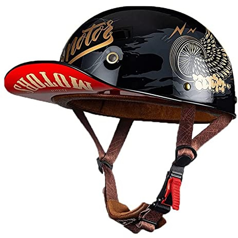 Moto Casquette De Baseball Casque Demi Vintage Casque Jet Demi Coque ECE Homologué Style Allemand Ouvert Casques Moto Bols pour Hommes Femmes Cruiser Scooter 5,M:57-58CM