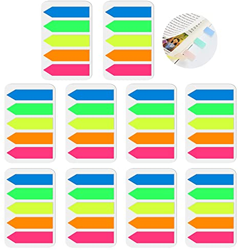 TingDongWei 1000 Pièces Marque Page Adhesif, PET Feuillets Notes Autocollants fleches, Sticky Notes Onglets Séparateur Guides D'index pour Marquer Pages/École et Bureau, 5 Couleurs