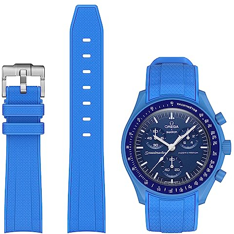 Stanchev bracelet en silicone sans fente pour Omega x Swatch moonsswatch, Omega x Swatch moonsswatch Speedmaster bracelet de remplacement de montre 20mm (Bleu)