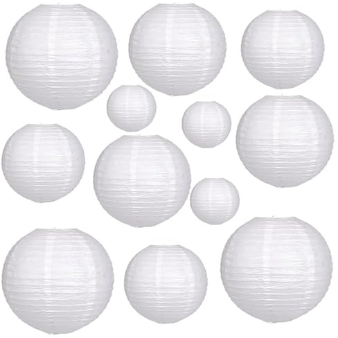 12Pcs Paper Lanterns 6”, 8”, 10”, 12”,Paperlanterns Party Decoration, White Paper Lanterns for Wedding, Bridal, Birthday, Outdoor, Home, Garden, Holiday and Party.