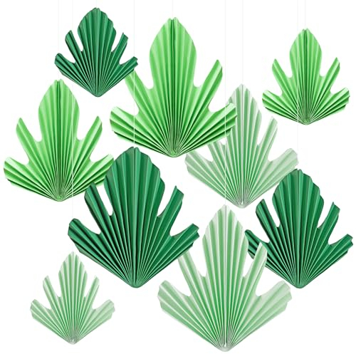 SUNBEAUTY 9er Set Papier Fächer Dekoration Girlande Grün Blatt Papierfächer Party Deko für Hochzeit Geburtstag Sommerdeko Tischdeko Baby Shower Leicht Wiederverwendbar