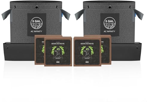 AC Infinity Instant Potting Mix Kit, 2-Plant Starter Set with PremiumBuffered Coco Coir Bricks, 20-Liter Fabric Pots, and Waterproof Multipurpose Trays, Grow Accessory Kit for Seed Germination