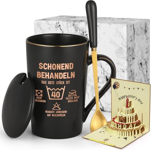 Joymaking 40. Födelsedagspresenter för kvinnor kaffekopp födelsedagspresenter med slogan behandla det fina stycket är 40, rolig presentidé födelsedag till 40-årsdagen. Kvinnor, 400 ml svart