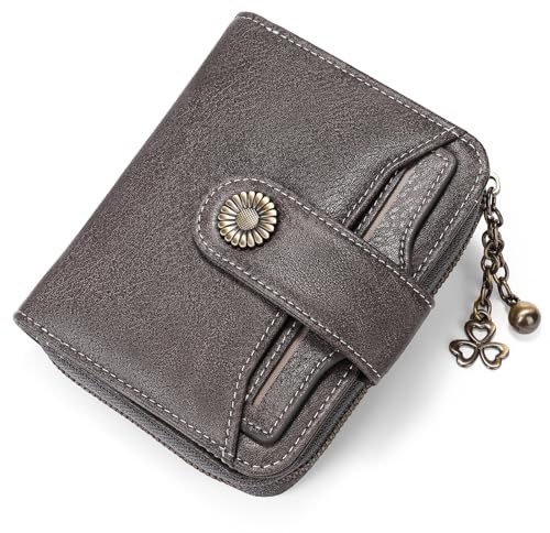 SENDEFN Plånbok damer liten, plånbok kvinnor läder, med myntfack liten dragkedja plånbok korthållare med RFID-blockerare, Till exempel mörkgrå, 12 cm x 10 cm x 3 cm, Klassisk