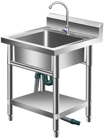 50/60cm Evier Utilitaire Acier Inox pour L'extérieur，Commercial Évier de Restaurant，Évier de Jardin pour Buanderie Jardin Garage(50cm/20inch)