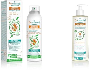 Puressentiel, Spray Acaricida Insetticida Presidio Medico Chirurgico, Per Tessuti, Efficacia Scientificamente Provata, 150 ml + Puressentiel Sapone Surgras Liquido, 3 Oli essenziali BIO, 500 ml