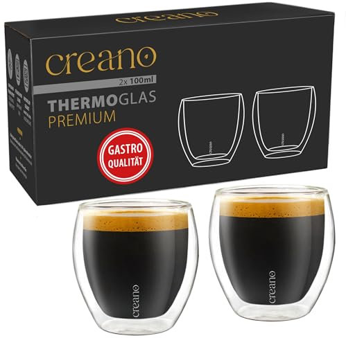 Creano PREMIUM doppelwandige Espressogläser 100ml - 2er Set - Gastronomie Qualität - 100% Spülmaschinenfest -Thermoglas - Doppelwandglas - NEUHEIT 2024