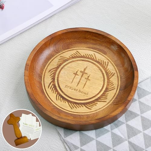 Ciotola di preghiera con croce in legno regali cristiani per le donne ciotola rotonda in legno per preghiera cristiani fede decorazione da tavolo ciotola per impasto regalo religioso decorazione