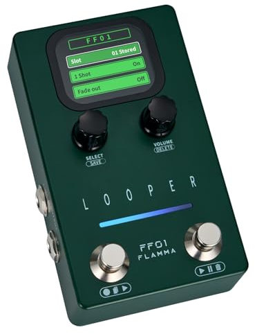 FLAMMA Gitarren-Loop-Pedal, FF01 mit 40 Steckplätzen und 160 Minuten Aufnahme, Stereo-Loop-Pedal mit Display für E-Gitarre/Bass, Fading-Funktion, USB-Datenverwaltung