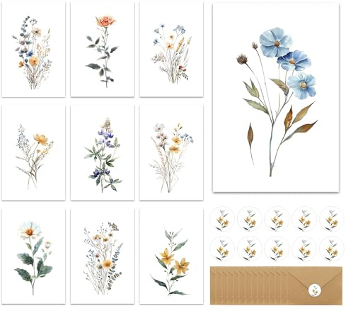 Dercylele Lot de 20 cartes de condoléances avec enveloppe, motifs végétaux dessinés à la main avec enveloppe, cartes de condoléances pour remerciement (A6)