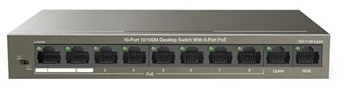 Switch di Rete, Switch PoE Switch Gigabit Ethernet 5/6/9/10 Porte Switch POE Di Rete 100Mbps/1000Mbps For Telecamera IP/AP Wireless/telecamera CCTV,Affidabile(POE 100mbps 10Port)