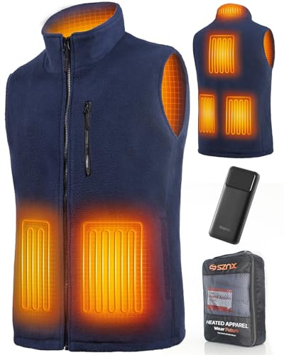 Gilet Chauffant Homme avec Batterie Incluse, Veste Chauffante Sans Manche, Doudoune et Blouson Chauffant Électrique en Polaire, 6 Zones de Chaleur pour l'Hiver, Bleu, M