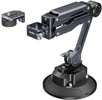 SMALLRIG Mini elektronisk stötdämpararm, 5 vakuumsugkopp, dubbel fjäder och hydraulisk dämpning, bilfäste för DJI Osmo Pocket 3/för GoPro HERO13/för Insta360 Luna Ultra/X4, med förvaringsväska - 5507