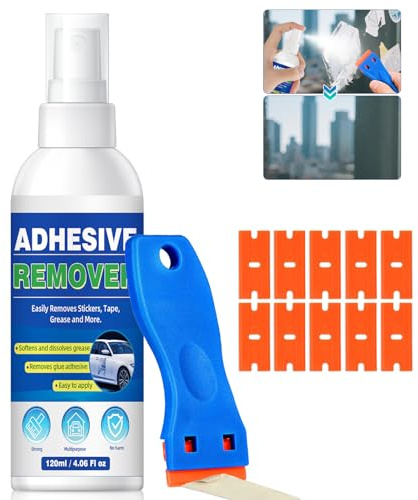 Rimuovi Colla Spray, Potente Rimuovi Colla Adesivi Pulizia dei Residui Appiccicosi, Rimuovi Silicon per Etichette, Adesivi, Nastro Adesivo da Finestre, Vetri, Auto, Legno, Metallo Superfici Multiple