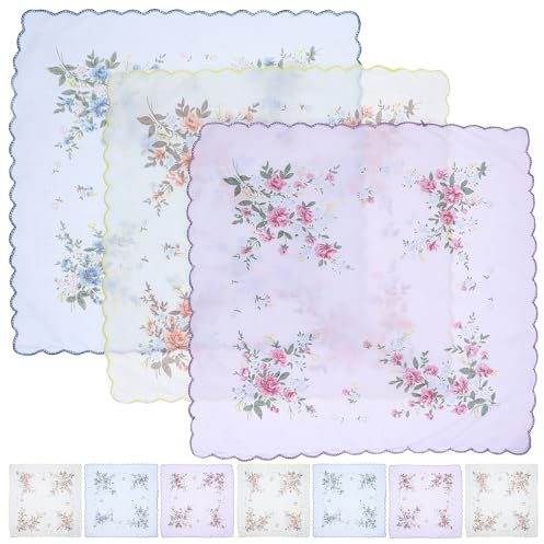 AKOOSY Pequeños y Fáciles de Llevar de Algodón 12 Pañuelos Estampado Floral Tela Nariz Mujer para Uso Outdoor y Home
